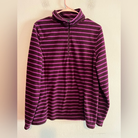3/$20 Lands End Women’s Purple Stripe Quarter Zip Fleece Pullover XL Hiking - Picture 1 of 7